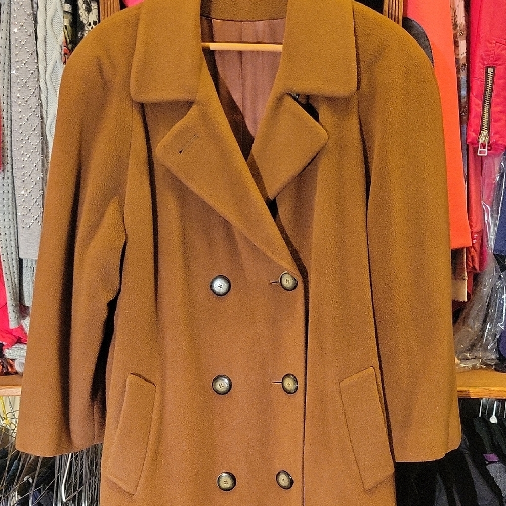Saks Fifth Avenue Brown Cashmere Trench Coat, Sz 12 - Picture 5 of 12